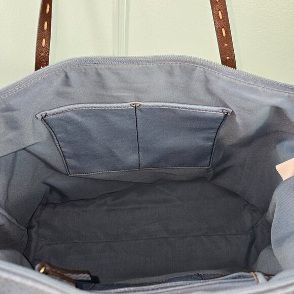 Liz Claiborne Blue Tote Bag with Brown Straps - Picture 9 of 11